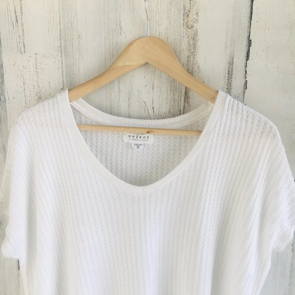 NWOT Velvet Graham Spencer Waffle Knit Hanky Hem Top White Cropped - Picture 2 of 9